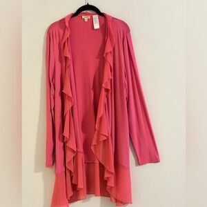 Rhonda Shear Coral Ruffle Cardigan Size L